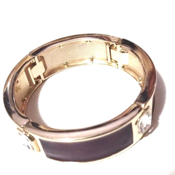 Jewelry - HOST PICK! VINTAGE RHINESTONE & DEEP BROWN POLISHED ENAMEL STRETCH BRACELET